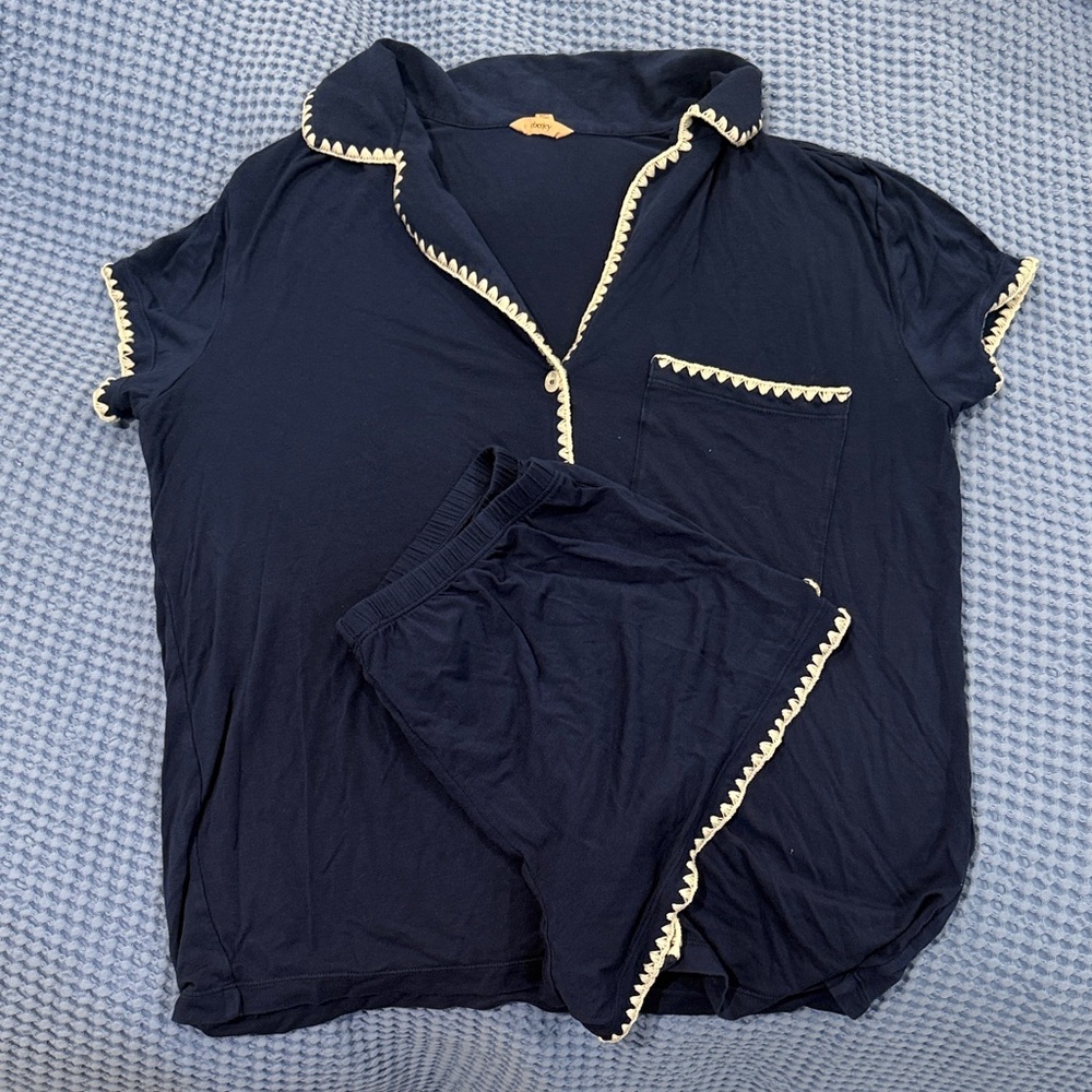 Eberjey Navy Pajama Set with Cream Trim